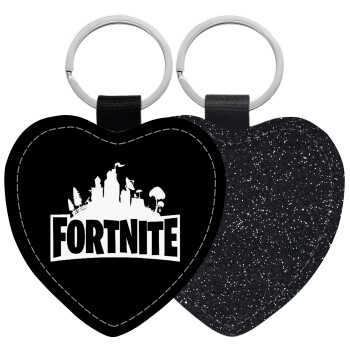 Fortnite, Μπρελόκ PU δερμάτινο glitter καρδιά ΜΑΥΡΟ