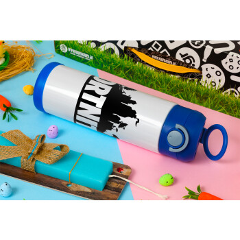 Fortnite, Easter candle, Childrens hot water bottle, stainless steel, with safety straw, BLUE (500ml)