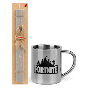 Fortnite, Easter Set, metallic thermal cup (300ml) & Easter aromatic flat candle (30cm) (GRAY)