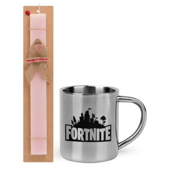 Fortnite, Easter Set, metallic thermal cup (300ml) & aromatic flat Easter candle (30cm) (PINK)