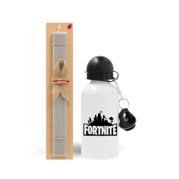 Fortnite, Easter Set, metallic aluminum water bottle (500ml) & aromatic flat Easter candle (30cm) (GRAY)