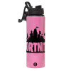 Metallic water bottle with safety lid, 850ml aluminum
