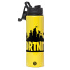 Metallic water bottle with safety lid, 850ml aluminum
