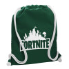 Backpack pouch GYMBAG BOTTLE GREEN, with pocket (40x48cm) & thick white cords