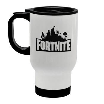 Fortnite, Stainless steel travel mug with lid, double wall white 450ml