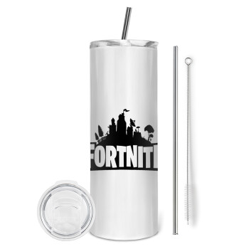 Fortnite, Eco friendly stainless steel tumbler 600ml, with metal straw & cleaning brush