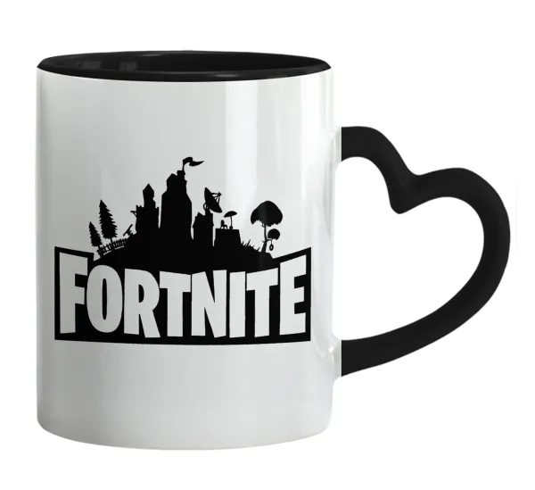 Fortnite — Mug heart black handle, ceramic, 330ml