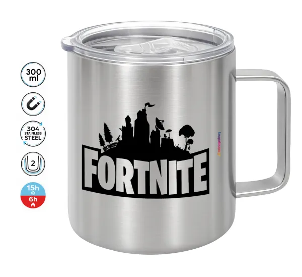 Fortnite — Double-walled stainless steel mug 300ml with temperature-retaining lid