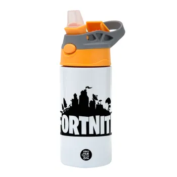 Fortnite, Children's hot water bottle, stainless steel, with safety straw, Orange/Grey (360ml) BPA-FREE