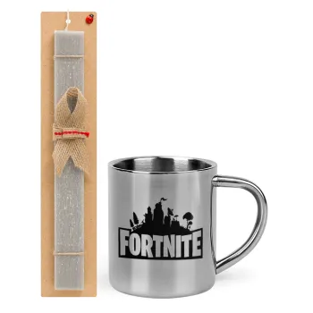 Fortnite, Easter Set, metallic thermal cup (300ml) & Easter aromatic flat candle (30cm) (GRAY)