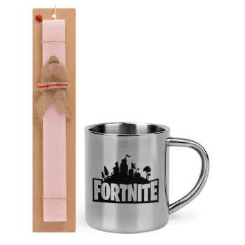 Fortnite, Easter Set, metallic thermal cup (300ml) & aromatic flat Easter candle (30cm) (PINK)
