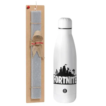 Fortnite, Easter Set, metallic stainless thermos bottle (500ml) & scented flat Easter candle (30cm) (GRAY)