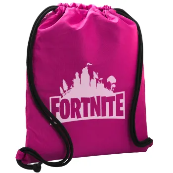 Fortnite, Τσάντα πλάτης πουγκί GYMBAG Φούξια, με τσέπη (40x48cm) & χονδρά κορδόνια