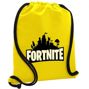 Fortnite, Τσάντα πλάτης πουγκί GYMBAG Κίτρινη, με τσέπη (40x48cm) & χονδρά κορδόνια