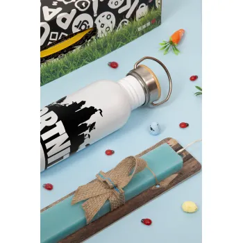 Fortnite, Easter Set, metallic silver aluminum water bottle (500ml) & scented flat Easter candle (30cm) (TURQUOISE)