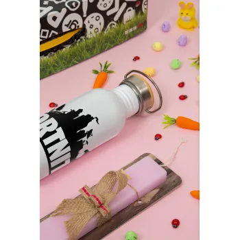 Fortnite, Easter Set, SS Metallic water bottle (620ml, stainless steel) & scented flat Easter candle (30cm) (PINK)