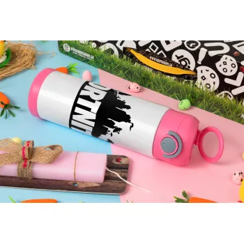 Fortnite, Easter candle, Childrens hot water bottle, stainless steel, with safety straw, PINK (500ml)