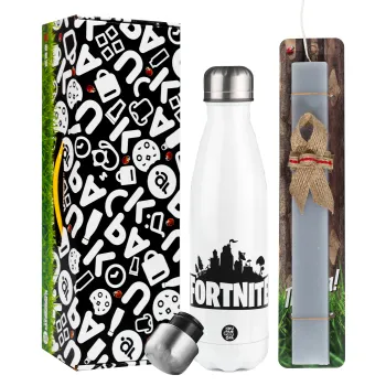 Fortnite, Easter candle, metallic white thermos bottle (500ml) & aromatic flat candle (30cm) (GRAY)