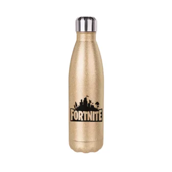 Fortnite, Glitter gold stainless steel thermos bottle, double-walled, 500ml