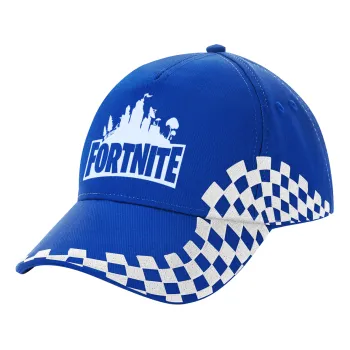 Fortnite, Adult Ultimate BLUE RACING Cap, (100% COTTON DRILL, ADULT, UNISEX, ONE SIZE)