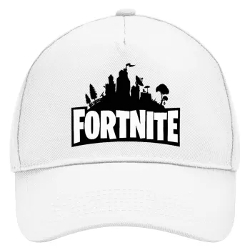 Fortnite, Adult Baseball Cap, Drill, White (100% COTTON, ADULT, UNISEX, ONE SIZE)