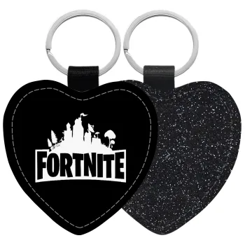 Fortnite, Μπρελόκ PU δερμάτινο glitter καρδιά ΜΑΥΡΟ