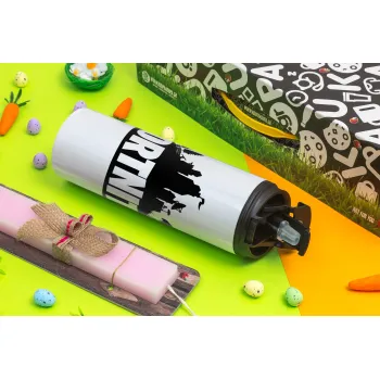 Fortnite, Easter candle,Travel Tumbler 2 Lids, with metal straw & cleaning brush & aromatic flat candle (30cm) (PINK)