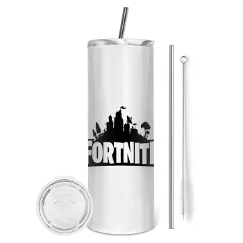 Fortnite, Tumbler ποτήρι θερμό από ανοξείδωτο ατσάλι 600ml, με μεταλλικό καλαμάκι & βούρτσα καθαρισμού