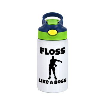 Fortnite Floss Like a Boss, Children's hot water bottle, stainless steel, with safety straw, green, blue (350ml)