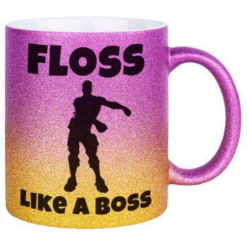 Fortnite Floss Like a Boss, Κούπα Χρυσή/Ροζ Glitter, κεραμική, 330ml