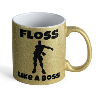 Fortnite Floss Like a Boss, Κούπα Χρυσή Glitter που γυαλίζει, κεραμική, 330ml