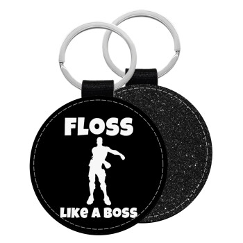 Fortnite Floss Like a Boss, Μπρελόκ Δερματίνη, στρογγυλό ΜΑΥΡΟ (5cm)