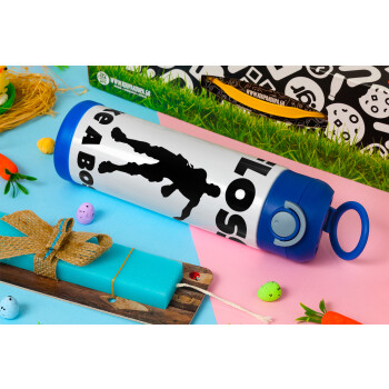 Fortnite Floss Like a Boss, Easter candle, Childrens hot water bottle, stainless steel, with safety straw, BLUE (500ml)