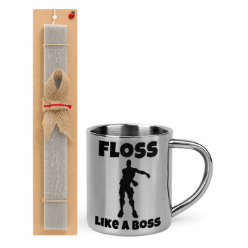 Fortnite Floss Like a Boss, Easter Set, metallic thermal cup (300ml) & Easter aromatic flat candle (30cm) (GRAY)