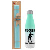 Easter Set, Metallic green/white thermos (Stainless steel), double-walled, 500ml & scented flat Easter candle (30cm) (TURQUOISE)