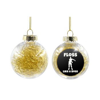 Fortnite Floss Like a Boss, Χριστουγεννιάτικη μπάλα δένδρου διάφανη με χρυσό γέμισμα 8cm