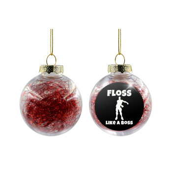 Fortnite Floss Like a Boss, Χριστουγεννιάτικη μπάλα δένδρου διάφανη με κόκκινο γέμισμα 8cm