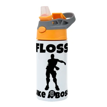 Fortnite Floss Like a Boss, Παιδικό παγούρι θερμό, ανοξείδωτο, με καλαμάκι ασφαλείας, Πορτοκαλί/Γκρι (360ml) BPA-FREE