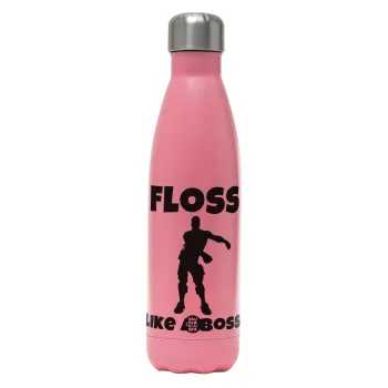 Fortnite Floss Like a Boss, Μεταλλικό παγούρι θερμός Ροζ Ματ (Stainless steel), διπλού τοιχώματος, 500ml