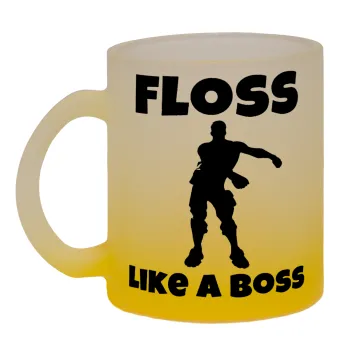 Fortnite Floss Like a Boss, Κούπα γυάλινη δίχρωμη με βάση το κίτρινο ματ, 330ml