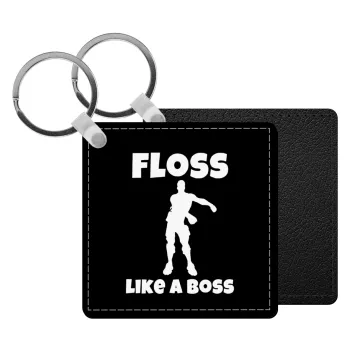 Fortnite Floss Like a Boss, Μπρελόκ Δερματίνη, τετράγωνο ΜΑΥΡΟ (5x5cm)