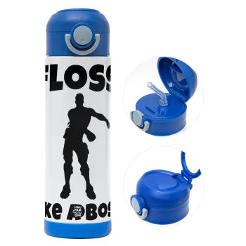 Fortnite Floss Like a Boss, Παιδικό παγούρι θερμό, ανοξείδωτο, με καλαμάκι ασφαλείας, ΜΠΛΕ (500ml)