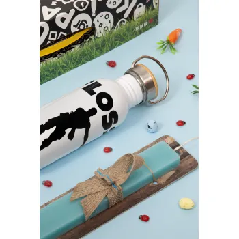 Fortnite Floss Like a Boss, Easter Set, metallic silver aluminum water bottle (500ml) & scented flat Easter candle (30cm) (TURQUOISE)