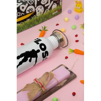 Fortnite Floss Like a Boss, Easter Set, SS Metallic water bottle (620ml, stainless steel) & scented flat Easter candle (30cm) (PINK)