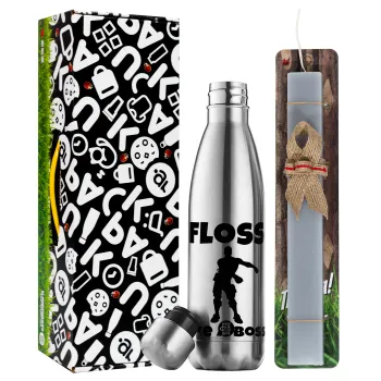 Fortnite Floss Like a Boss, Easter Set, metallic stainless thermos flask (500ml) & scented flat Easter candle (30cm) (GRAY)