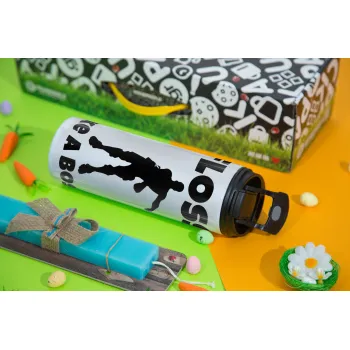 Fortnite Floss Like a Boss, Πασχαλινή Λαμπάδα με Travel Tumbler θερμό με διπλό καπάκι (600ml, BPA free) & κερί αρωματικό πλακέ (30cm) (ΤΙΡΚΟΥΑΖ)