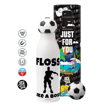 Fortnite Floss Like a Boss, Μπάλα ποδοσφαίρου μεταλλικό παγούρι θερμός, διπλού τοιχώματος, 550ml