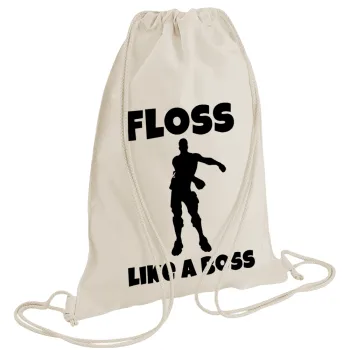Fortnite Floss Like a Boss, Τσάντα πλάτης πουγκί GYMBAG natural (28x40cm)
