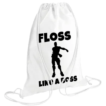 Fortnite Floss Like a Boss, Τσάντα πλάτης πουγκί GYMBAG λευκή (28x40cm)