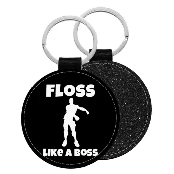 Fortnite Floss Like a Boss, Μπρελόκ Δερματίνη, στρογγυλό ΜΑΥΡΟ (5cm)